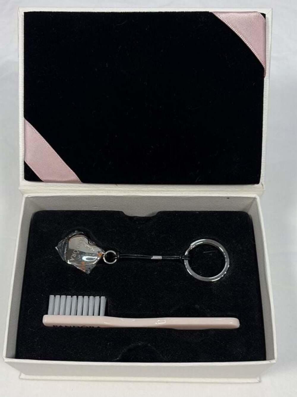 Pandora Jewelry Cleaning Kit Box with Brush and Heart Key Ring